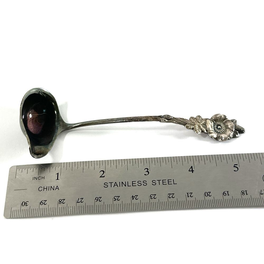 Vintage Reed & Barton Silverplate Sugar Bowl Condiment Set Glass Bowl w/ Ladle - Picture 7 of 9